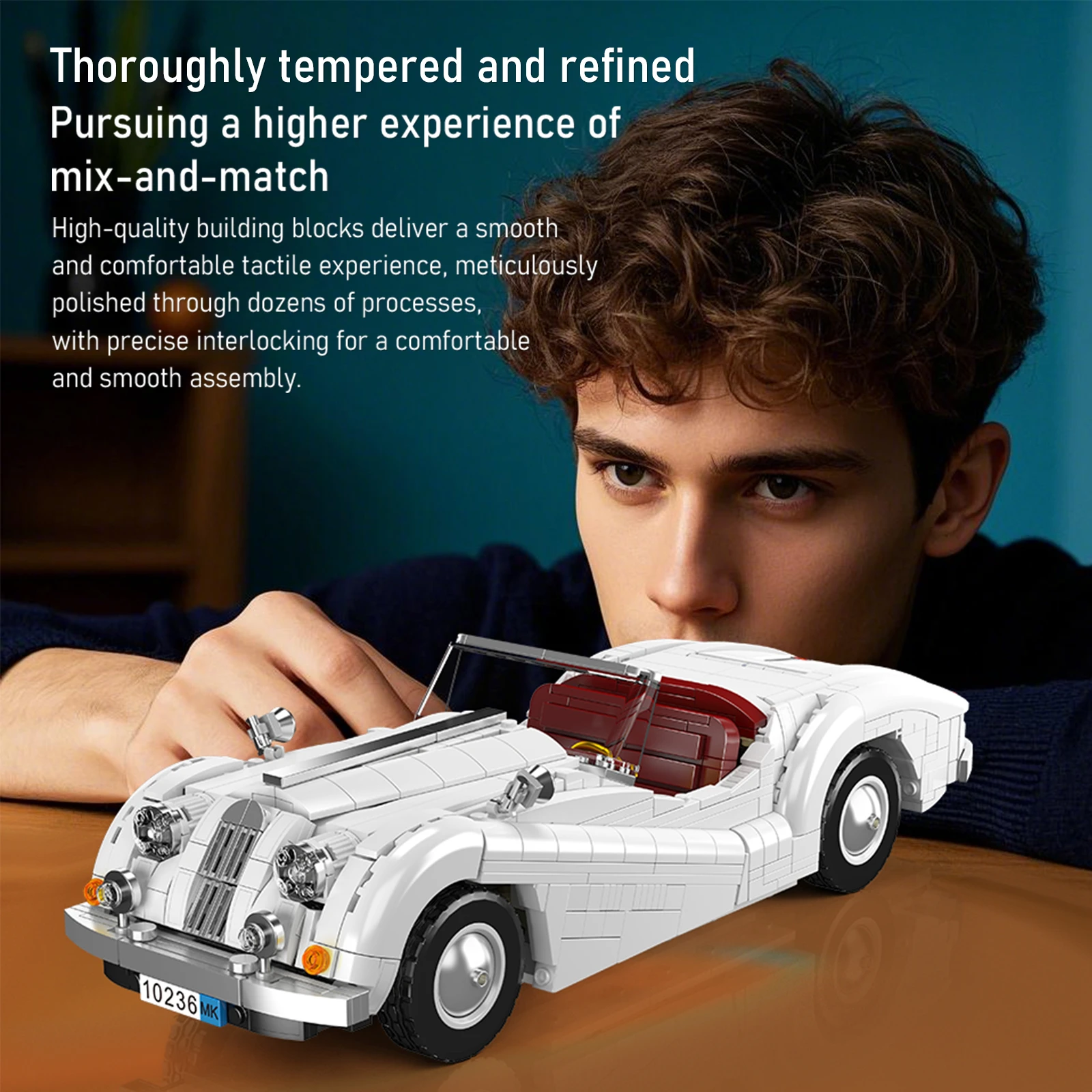 Clássico conversível modelo de carro esportivo bloco de construção meninos montagem veículo conversível colecionável diy moc pequenas tijolos brinquedo presentes