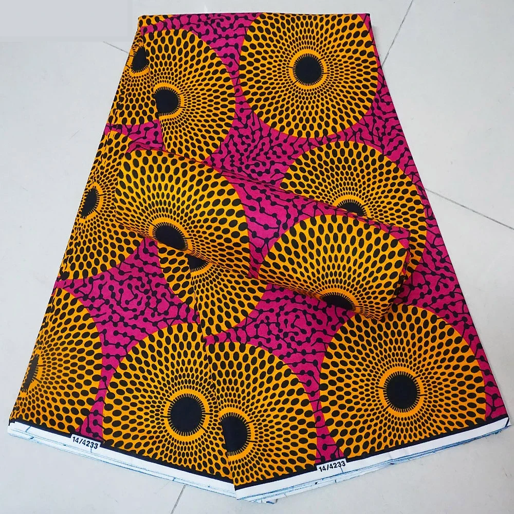 

6 ярдов длинная африканская восковая ткань с оранжевыми шариками, розовый хлопковый материал в стиле батик для весенне-летней одежды, шитье своими руками R896