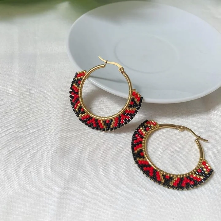 

ZGMXR Rice bead earrings Original Circle Water drop Heart Sunrise Geometry Hand-woven Alloy Bohemia Tassel Beaded earrings