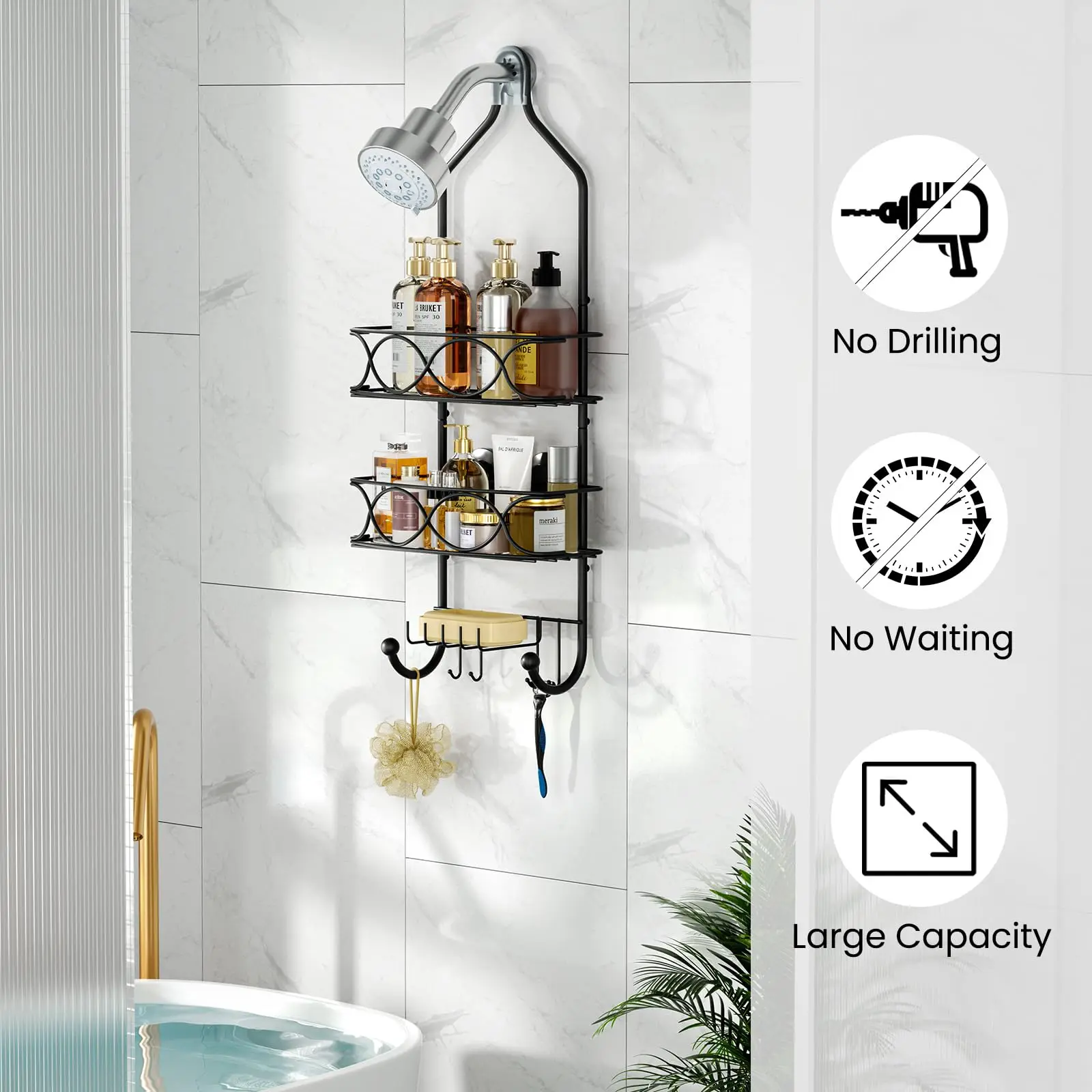 

TAILI Hanging Bath Shelves Bathroom Shelf Organizer Nail-free Shampoo Holder Storage Shelf Rack Bathroom Basket Holder