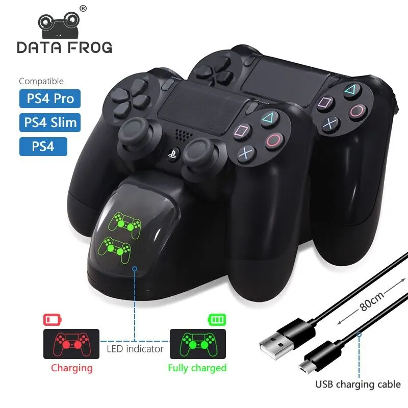 DATA FROG PS4 Ładowarka do stacji ładującej Bezprzewodowa stacja USB Dual Dock PS4 dla Playstation 4 Slim / PS4 Pro