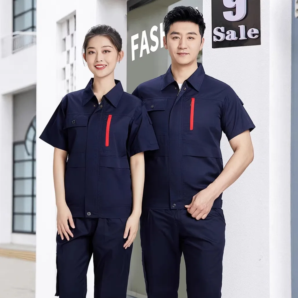 Xiamen Auto Repair Shop Short Sleeve Work Suit, Breathable Durable Labor Protection Workwear for Maintenance Workers