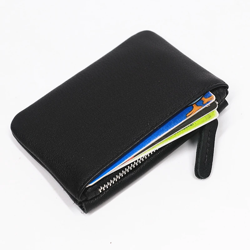 Genuine Leather Wallet For Men Women Short Small Slim Mini Women\'s Coin Purse Men\'s Wallets Card Holder  With Zipper Coin Pocket