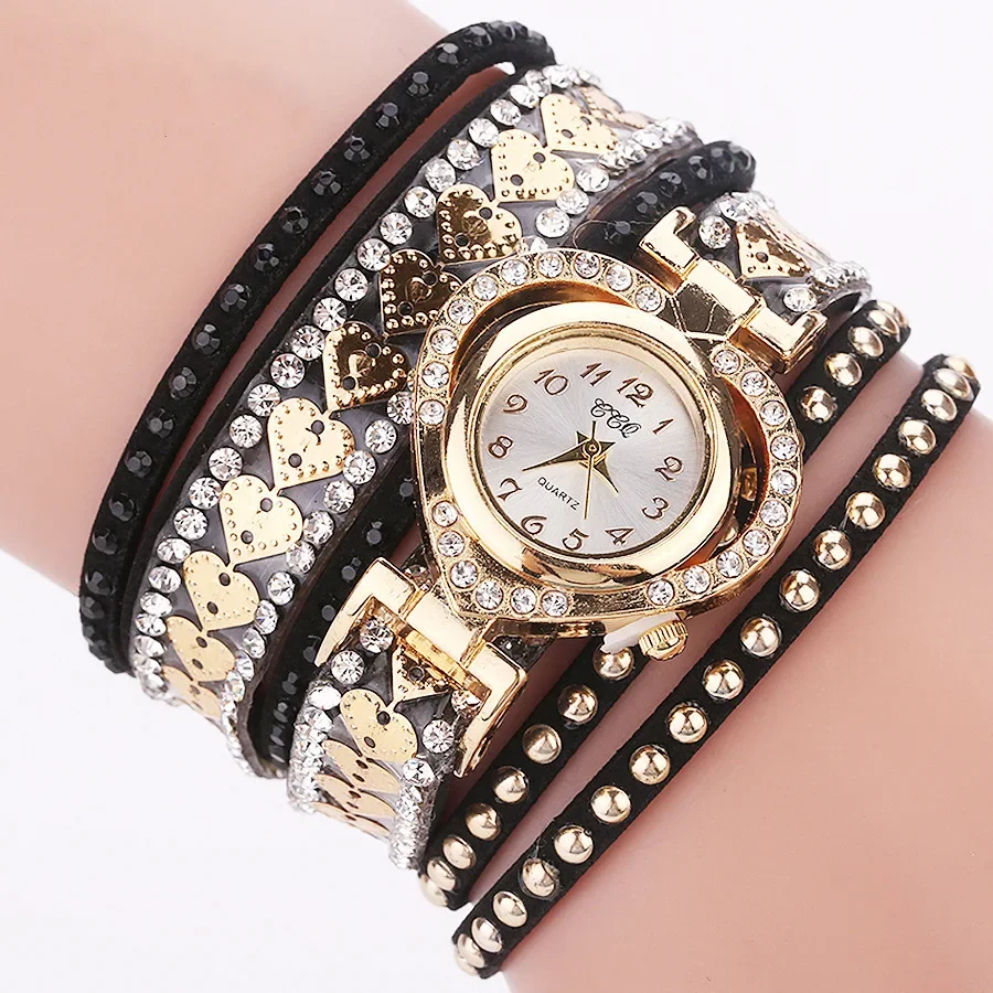 Luxury Women Heart Dial Shiny Design Quality Women Quartz Watch Fashion Rhinestone Bracelet Wrap Strap Women Watch Gifts Relógio