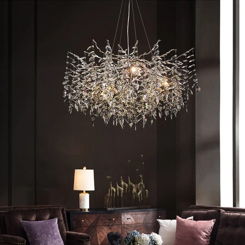 Modern Dining Branch Light Golden Luxury Living Room Ceiling Light Chandelier Interior Decoration Tassel Crystal Pendant Lamp