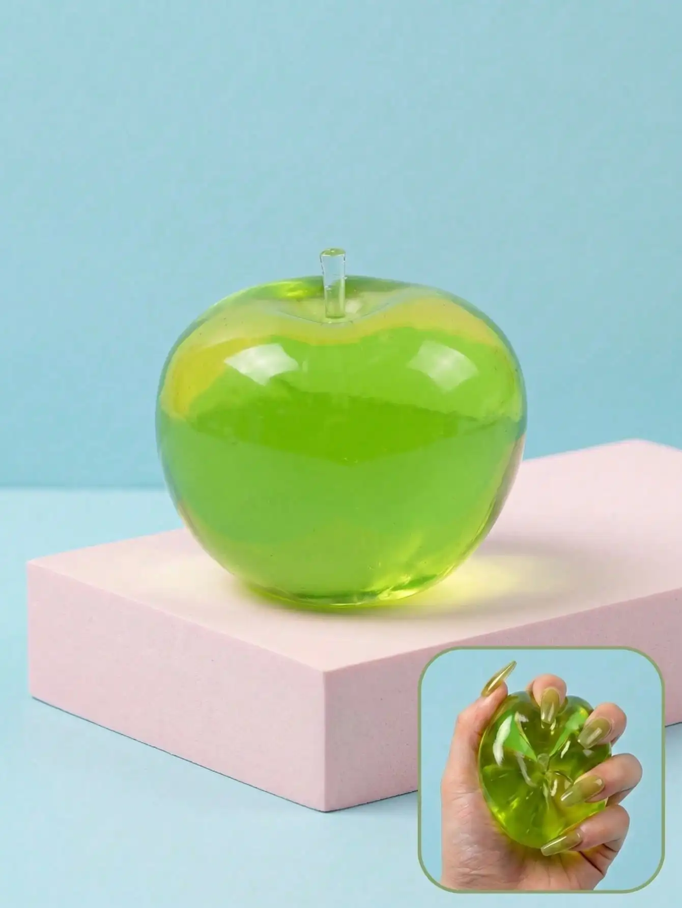Green Apple Shaped Marshmallow Slow Rebound Toy, Super Soft Transparent Jelly Squeeze Toy, Fruit Themed Sensory Toy, Relieve Anxiety Hand Therapy Relaxation Toy, Suitable For Teenagers, Adults, Office Desk Daily Stress Relief Toy
