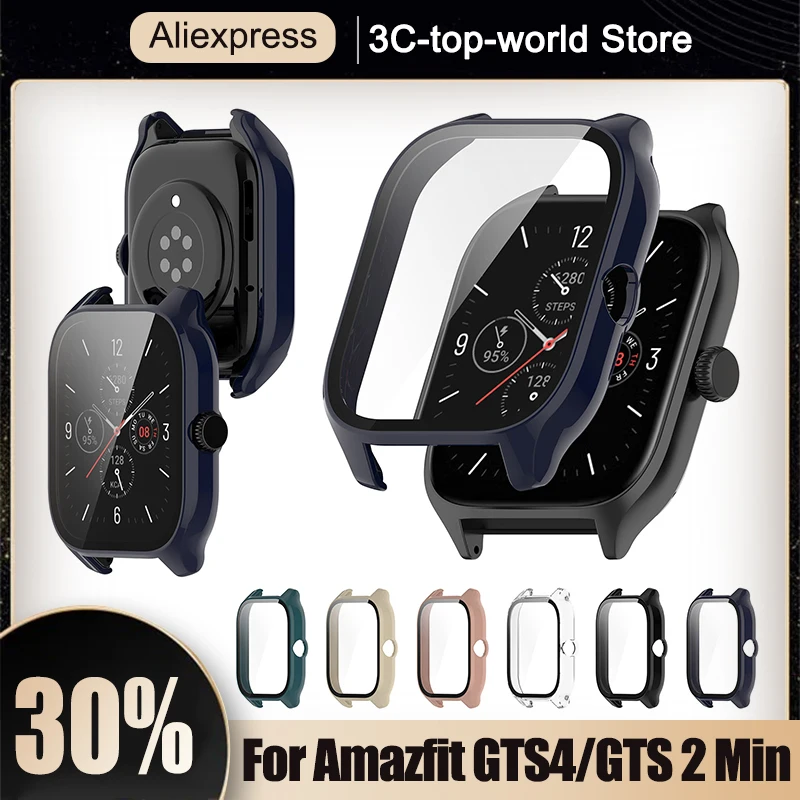 Case + Glass for Huami Amazfit GTS 4 Smart Watch Bumper Frame Protector Accessory for Amazfit GTS 2 Mini Cover Transparent Shell