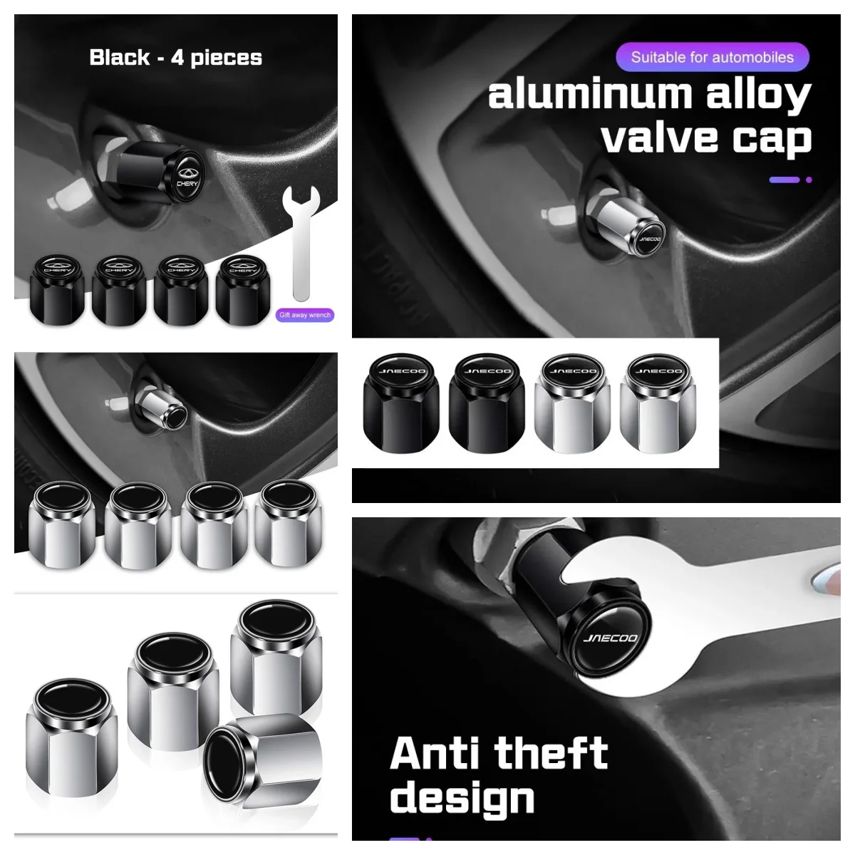 Waterproof Metal Wheel Tire Valve Caps 4Pcs For Chery Tiggo7 Tiggo8 Pro Omoda C5 Jaecoo J7 Car Tyre Stem Dust Protector Auto Par