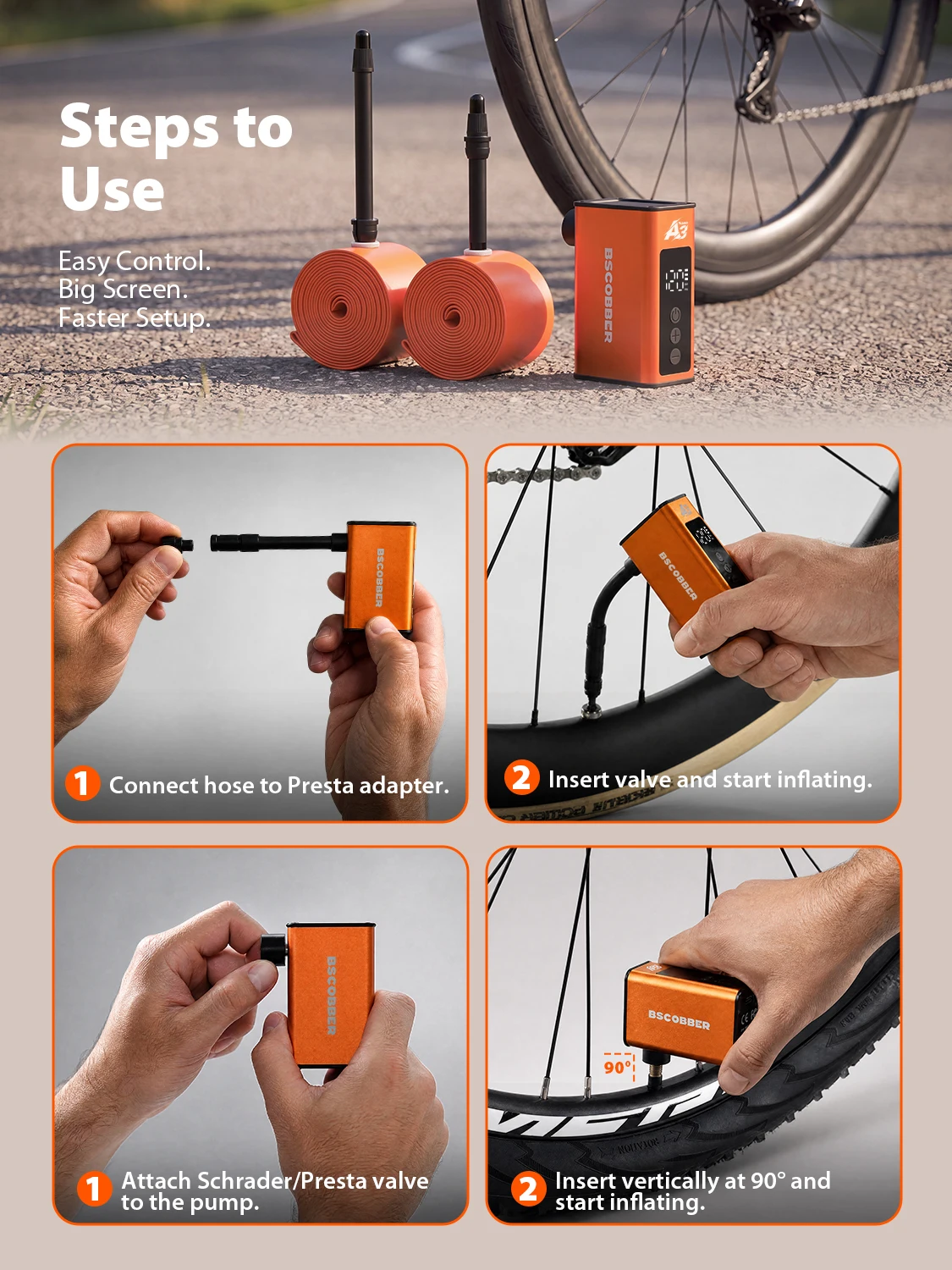 BSCOBBER A3nano Tragbarer Reifenfüller 700c TPU Elektrischer Fahrrad-Luftkompressor Fahrrad-Manometer Kabellose Pumpe Fahrradzubehör – Detail 5