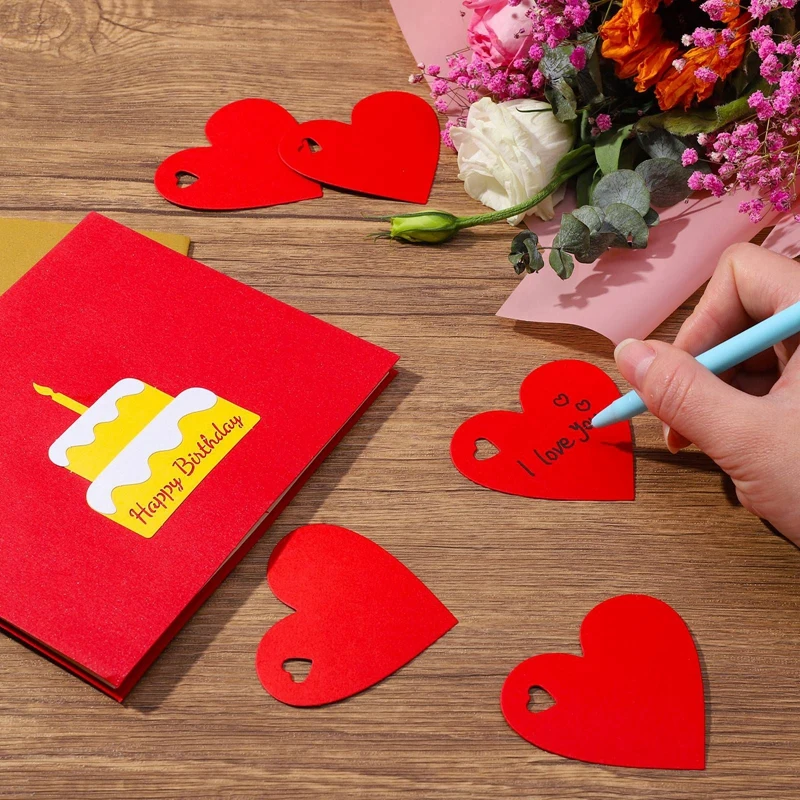 100pcs Heart Kraft Paper Label With Thread Handmade Card Red Clothing Label Candy Gift Cookie Wedding Packaging Pag DIY Party