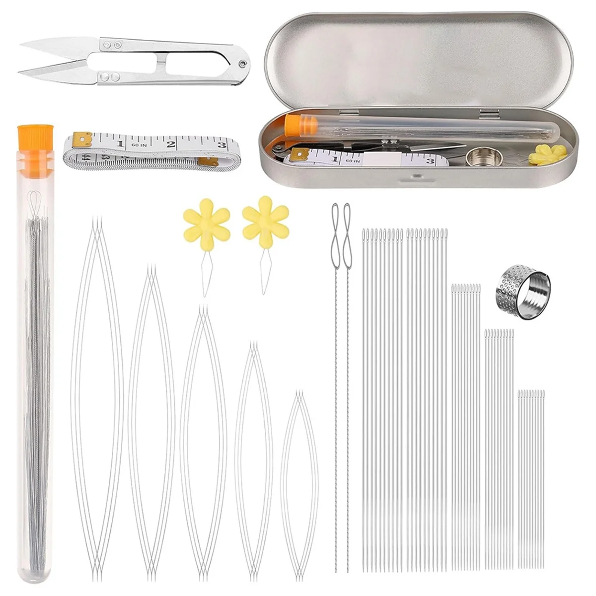 A79G 74 Pcs Beading Needles Set for Jewelry Making, Including Various Sizes and Types of Beading Needles
