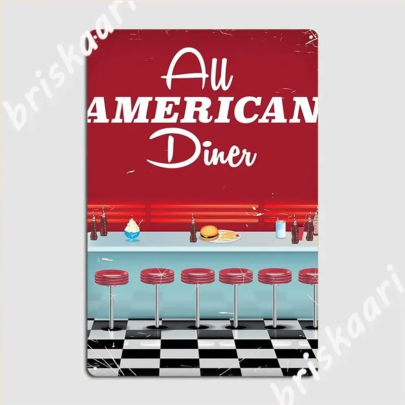 All American Diner Retro Poster Metal Sign Painting Décor Garage Club Custom Club Tin Sign Poster