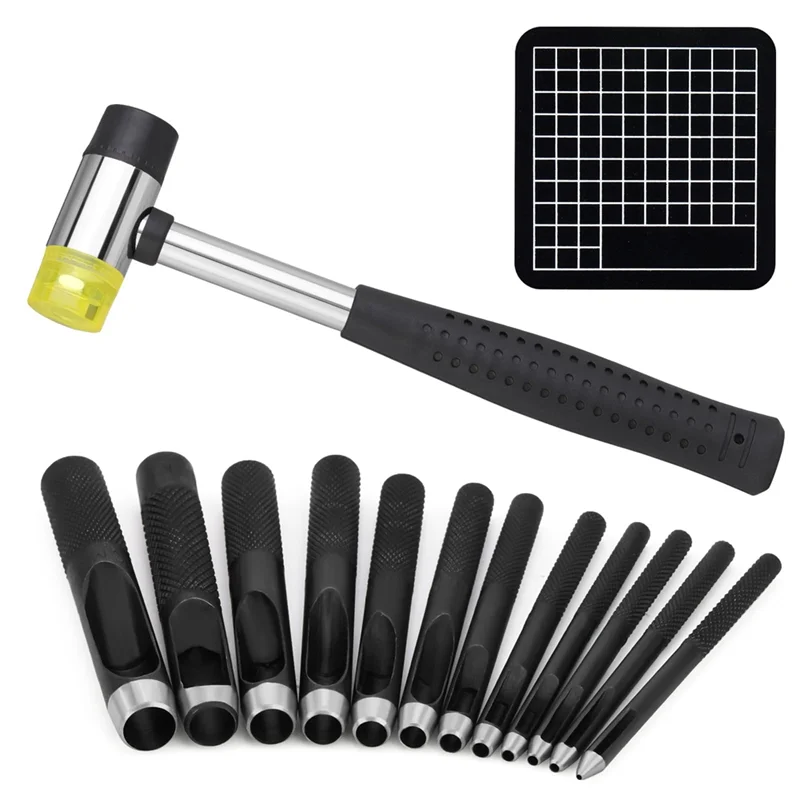 

BAAG-Набор дыроколов (1,0-10 мм), дырокол для кожи, 12 размеров, молотком для резьбы по коже и ковриком для резки, дырокол