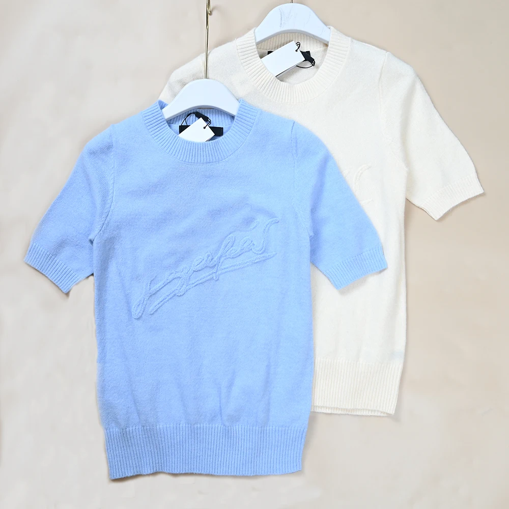 

American Sle Slim Fit Knitted Sweater Spring Summer New Ladies Velvet Letter Print Hoodie ort Sve round Ne Pullover