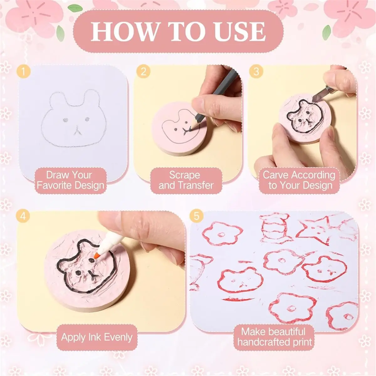 THANKYOU 21 Pcs Rubber Stamp Carving Blocks Linoleum Blocks 4