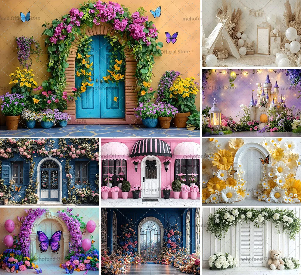

Mehofond Photography Background Boho Floral Butterfly Arch Door Adult Kids Birthday Wedding Portrait Decor Backdrop Photo Studio