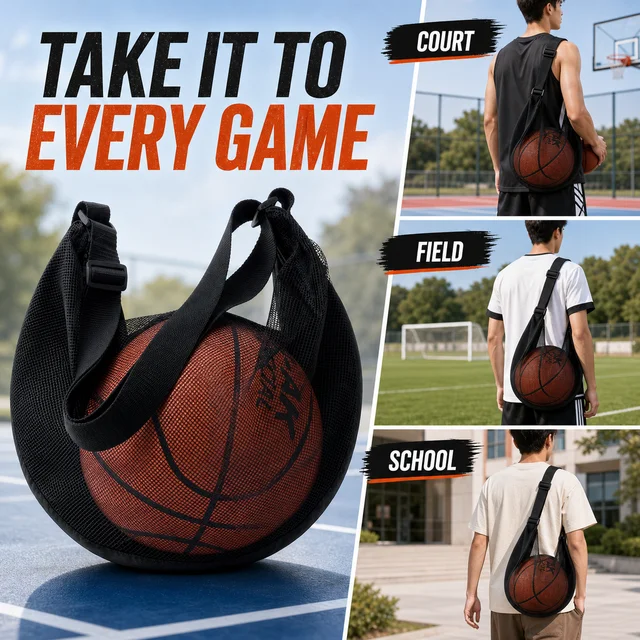Single Ball Bag Mesh Basketball Carry Bag with Zipper Pocket Adjustable Shoulder Strap for Soccer Volleyball 6