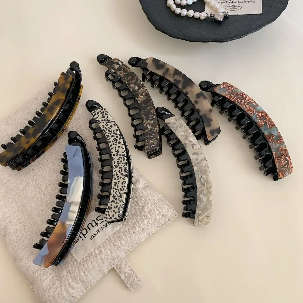 

Модная заколка-банан из ацетатной кислоты с геометрическим ретро-леопардовым принтом, аксессуар для волос в корейском стиле, женская заколка-шпилька