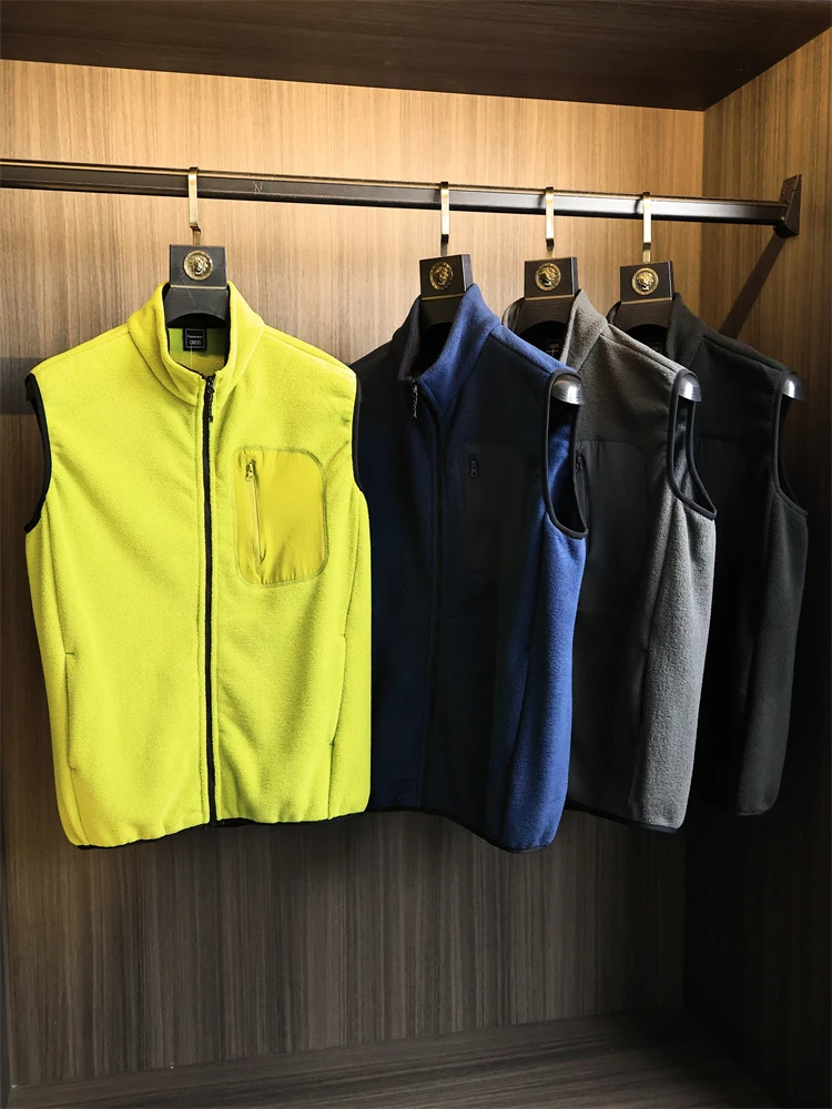 

Двусторонний Fce Thiened, осенне-зимний мужской жилет с воротником-стойкой, модный однотонный теплый ветрозащитный японский жилет