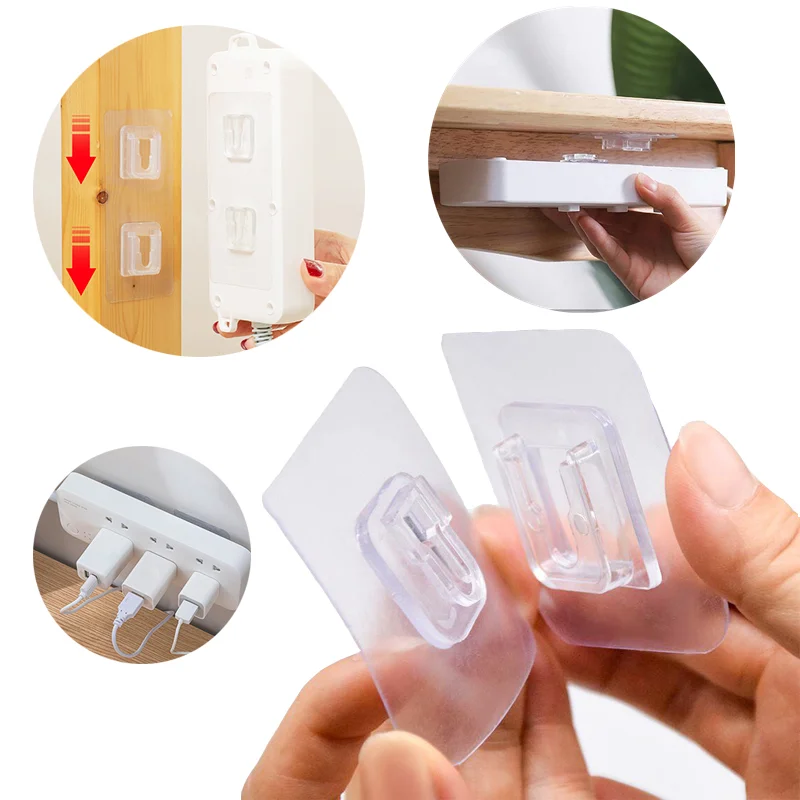 Double-Sided Adhesive Wall Hooks Hangers Strong Transparent Stickers Hooks Wall Storage Holder Hooks Kitchen Bathroom Organizer