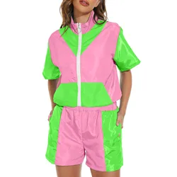 Adult Women Zippers 80s Tracksuit Retro Hip Hop Windbreaker Disco Tracksuit Sets Colorblock Outfits Petite Swimsuits For Women