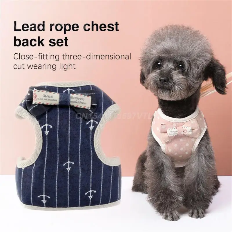 1PCS Chest Strap Soft Nylon Puppy Carrier Set Bowknot Cat Harness Cat Chest Back Tow Rope Collars Bowknot Cat Harness