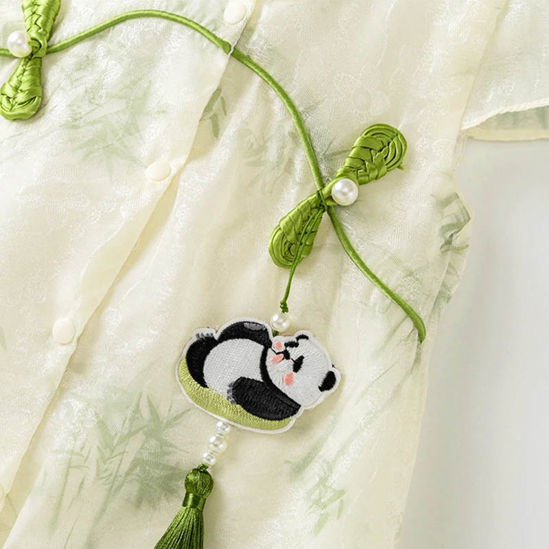 Summer Newborn Girls Clothes Chinese Style Cheongsam Cartoon Cute Panda Cotton Short Sleeve Rompers Jumpsuits Baby Stuff BC386