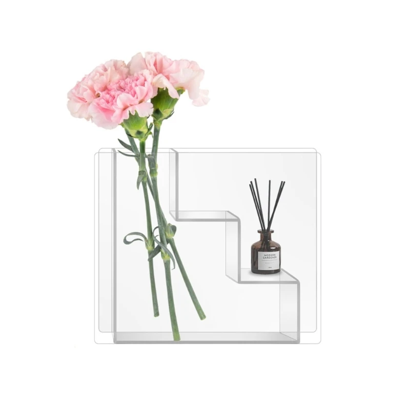 Acrylic Flower Vase Clear Trapezoidal Vase Decorative Centerpieces for Kitchen Office Home Wedding Decorations Supplies