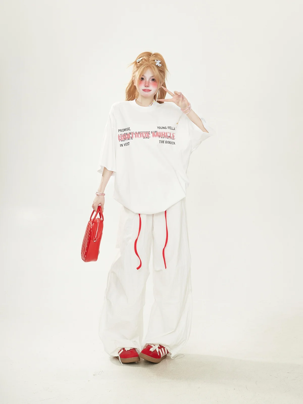 

Retro American White Letter Print round Neck Short Sleeve Women's T-shirt Summer New Style Couple's Top Trendy Half Sleeve Tee