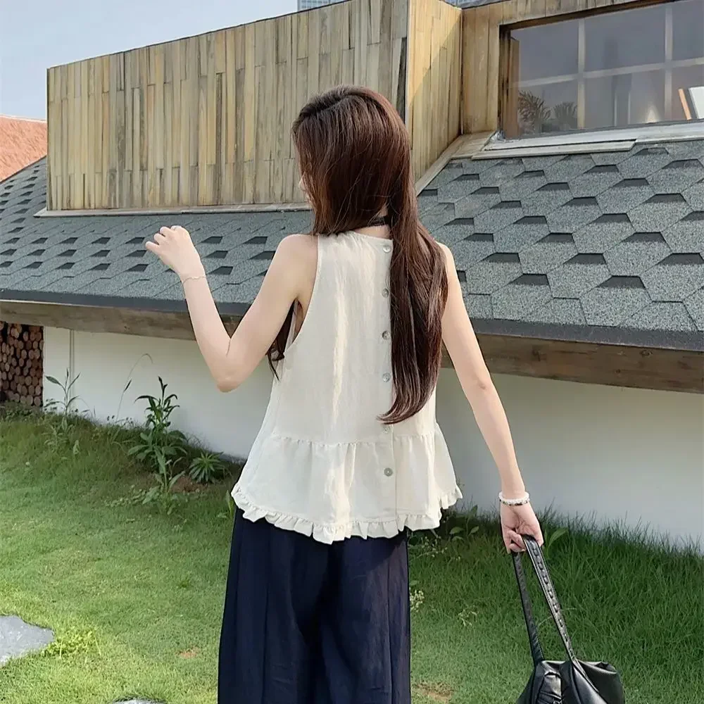Francuskie falbanki bez rękawów Bluzka letnia Nowa Slim Unikalna Szykowna Moda damska
