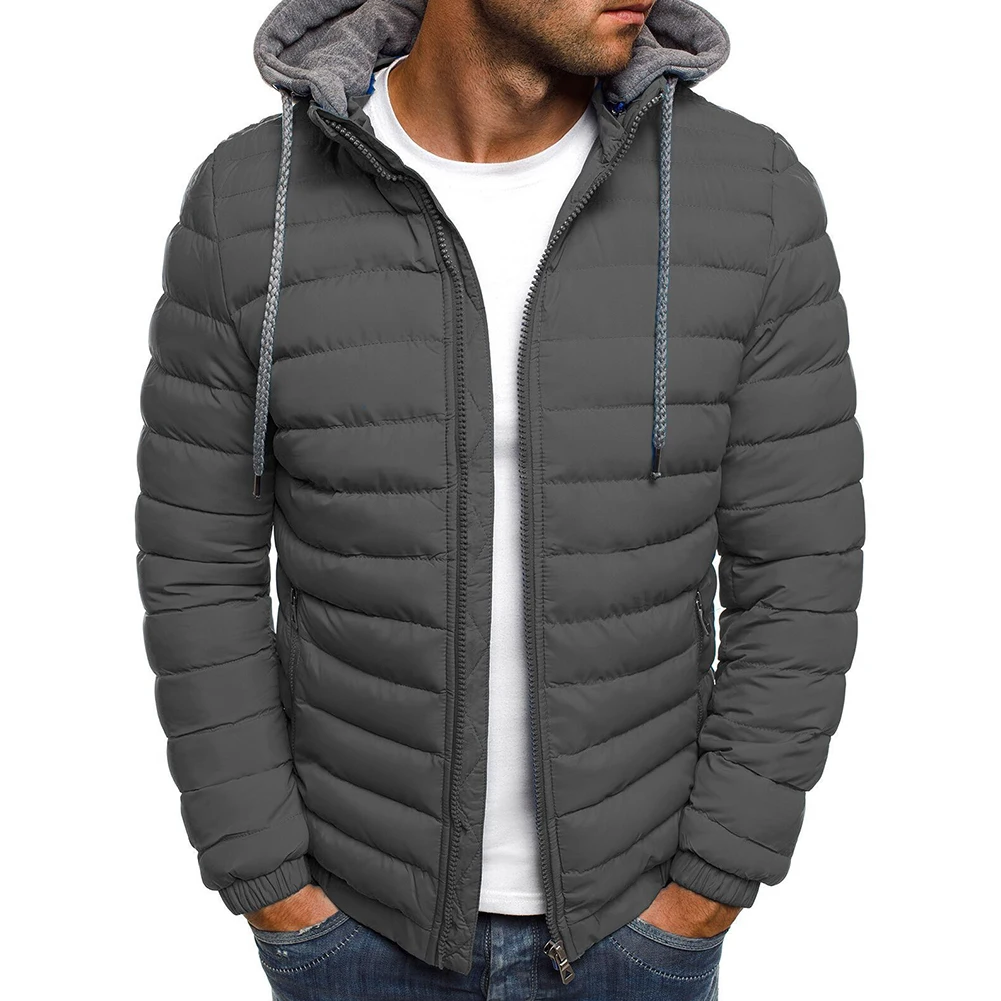 Cold Weather Outing Hooded Puffer Coat Casual Outwear Casual Quilted Outwear For Men Fall Clothing Polyester Fabric