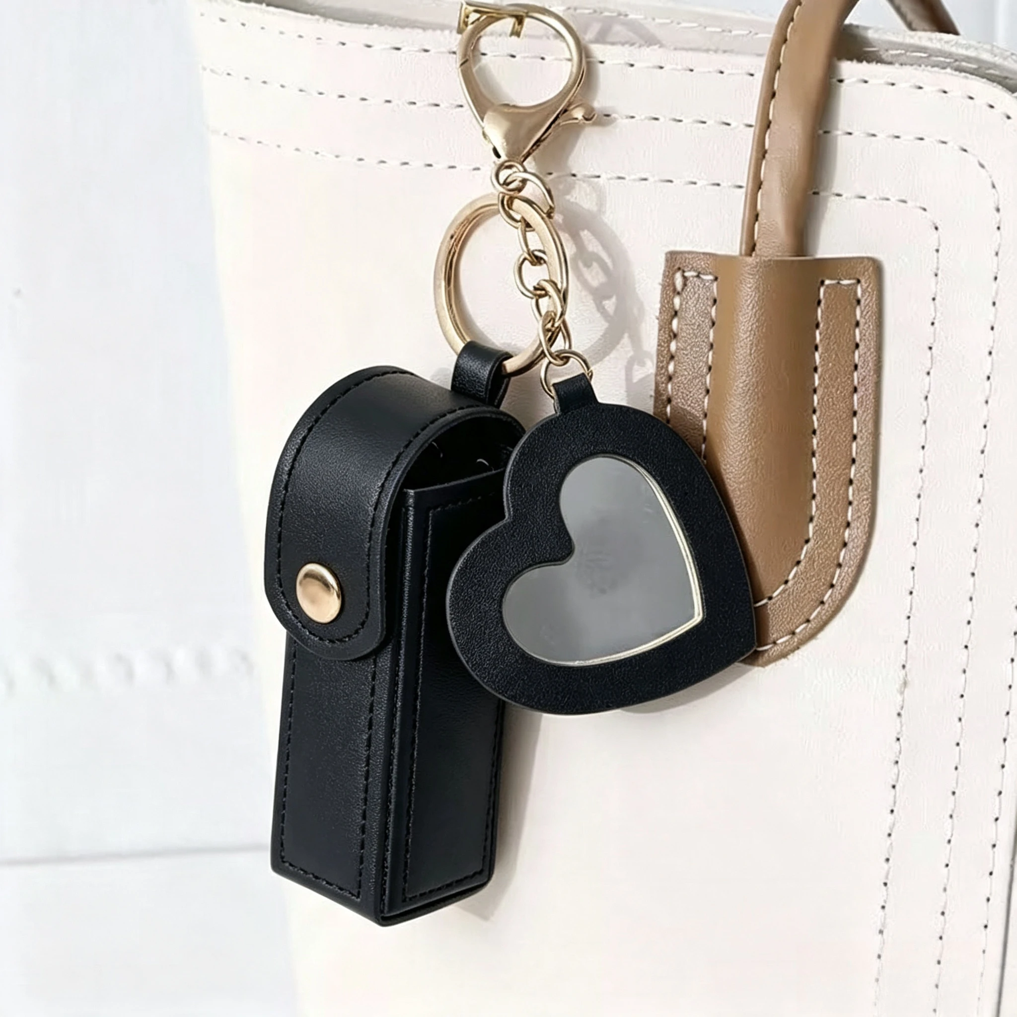 Multi-color Portable Lipstick Bag, Mini Heart Shaped Design with Mirror, Cosmetic Storage Pouch