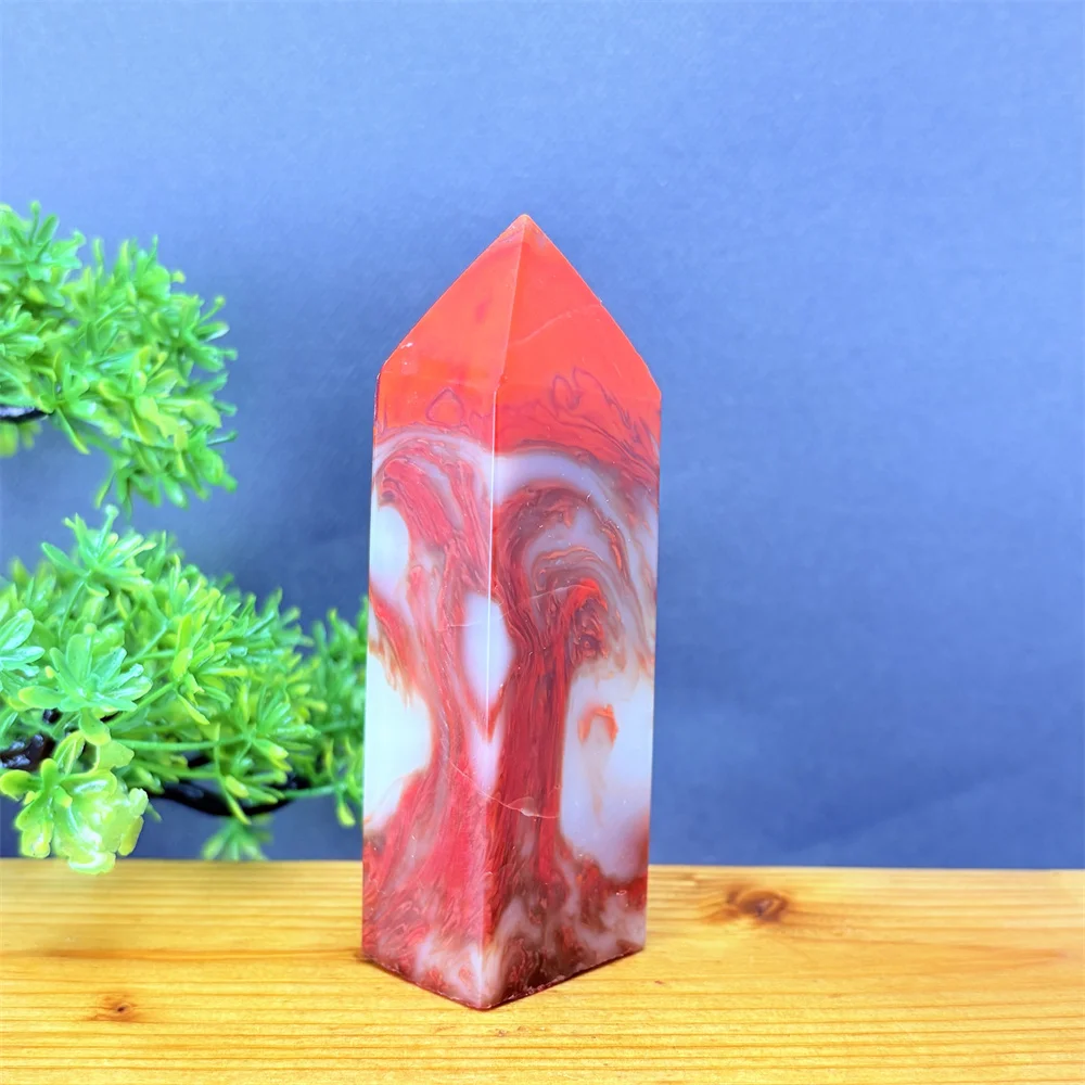 Natural Chicken Blood Agate Crystal Tower Marbled White And Orange Crystal Point Solid Home Decorative Piece