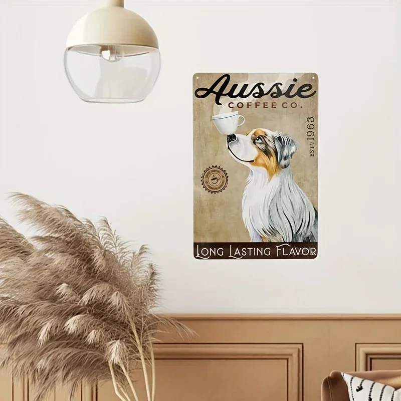 Vintage Metal Sign Long Lasting Flavor Australian Shepherd Coffee Poster Metal  Sign Decor for Home Office and Farmhouse 12x8 In