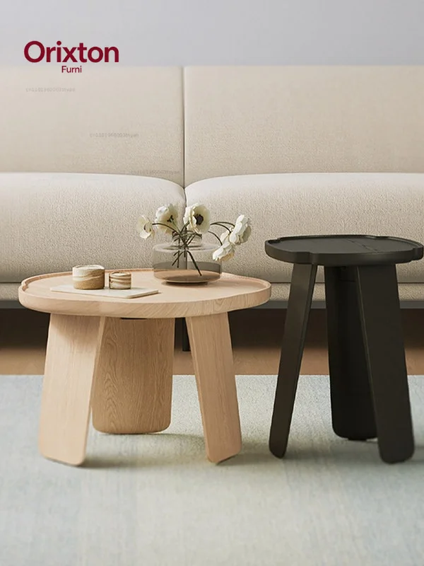 Flower Room, Small Table, Wabi-Sabi Style, Round Solid Wood Mini Coffee Table, Minimalist Corner Table for Living Room, Artistic