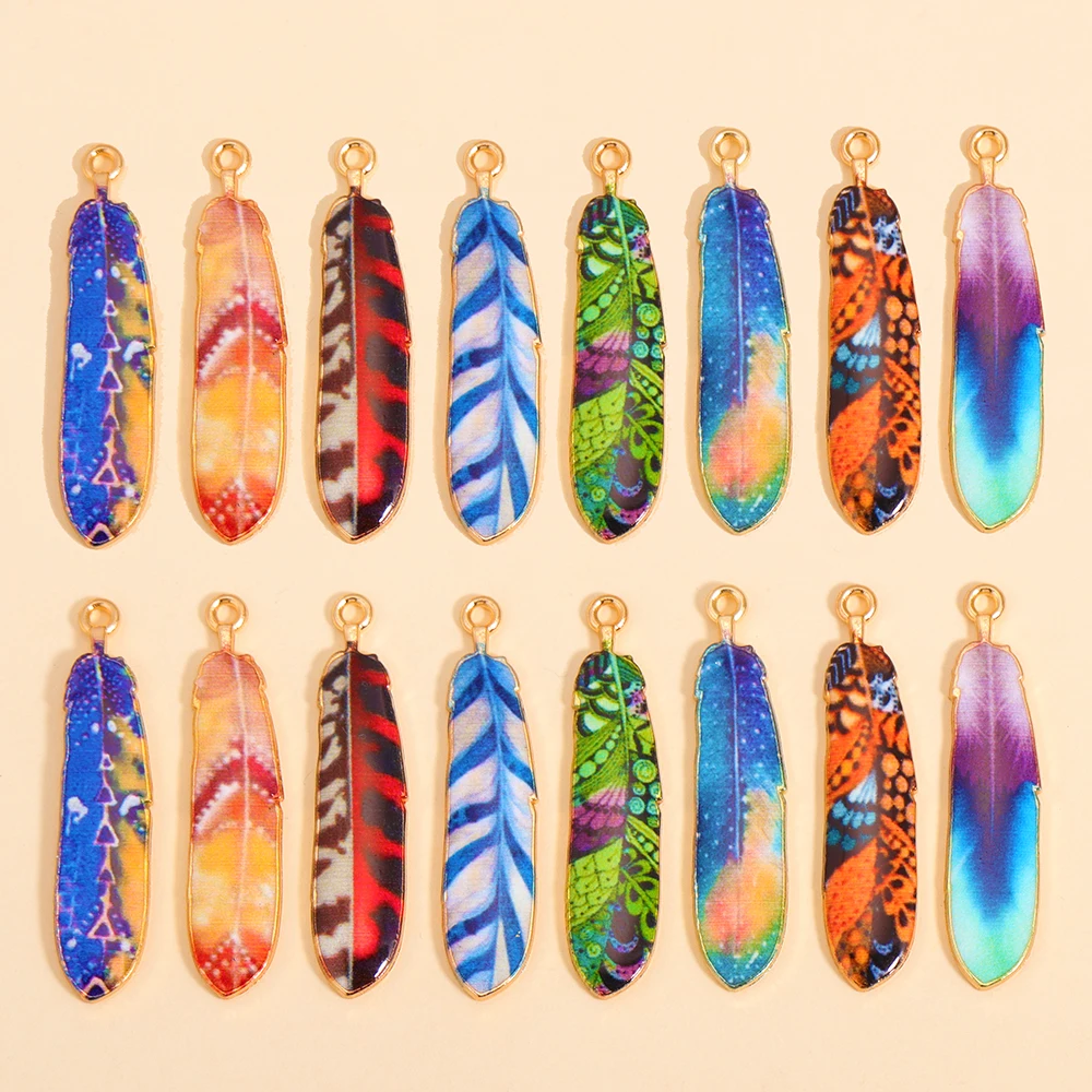10Pcs New Enamel Alloy Charm Bohemian Ethnic Style Colorful Feather Pendant For DIY Jewelry Making Findings Crafting Accessory image 3