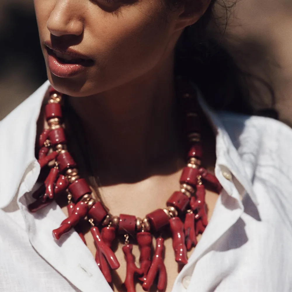 

ZAA Vintage Red Resin Irregular Coral Pendant Necklaces for Women Holiday Party Jewelry Gifts