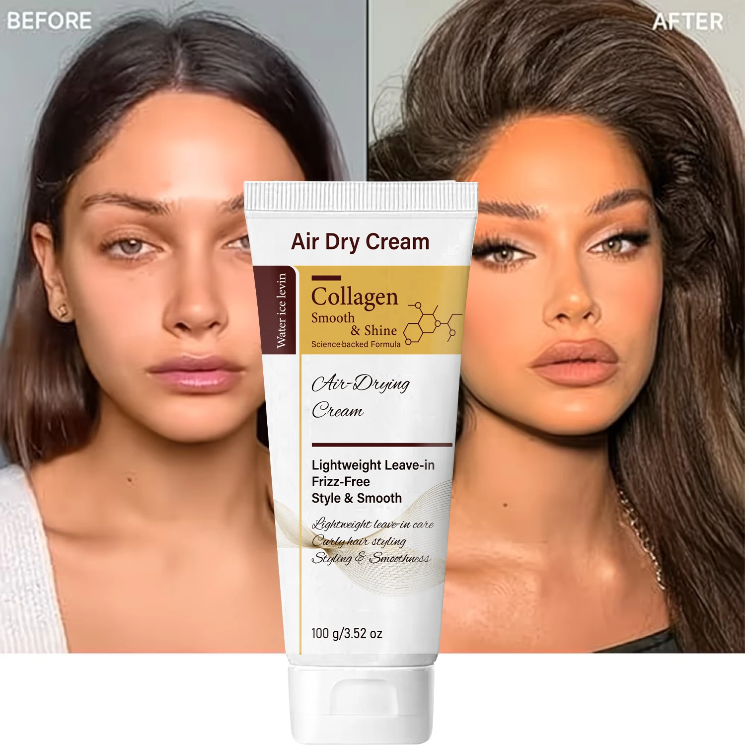 Collagen Air Dry Hair Cream, Frizz-Free Styling for Smooth & Shiny Curly Hair