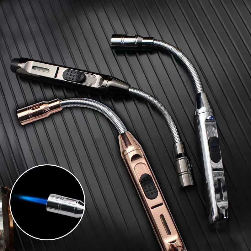 Slim Stick-shaped Flamethrower, Matte Chrome Shell, Non-slip Handle, Gas Level Indicator, Adjustable Flame, Can Add Gas