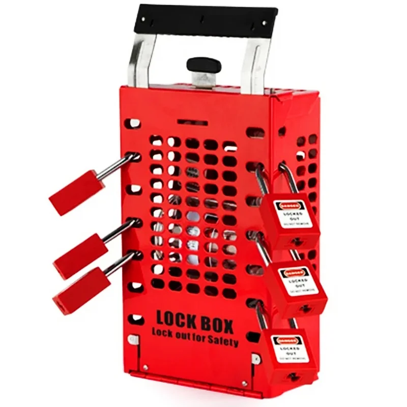 Portable Wall Mounted Dual-purpose Metal Padlock Box Steel Handle 14 Locks Group Safety Lockout Box Multiple Points Locking