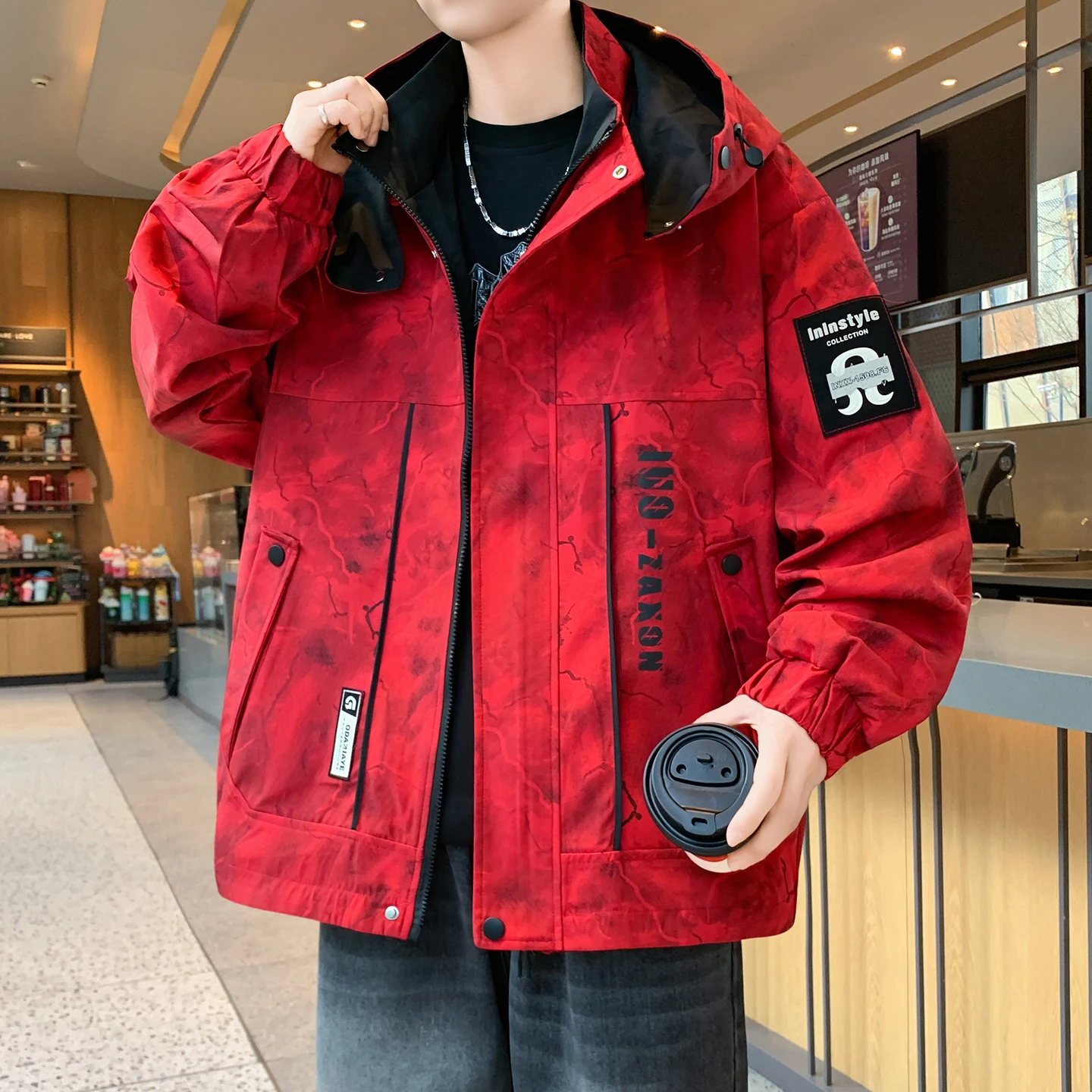 

Spring American Casual Jaet Men's Hoodie Detachable Faion Outerwear Trendy Loose Haome Windbreaker irt