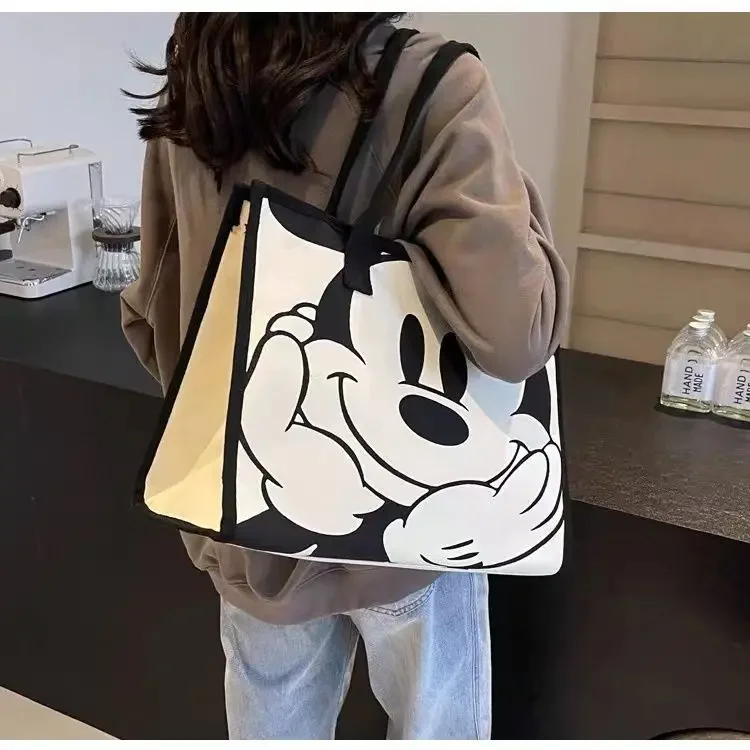 Disney Mickey Mouse Grote Capaciteit Canvas Tas Dames Zomer Nieuwe Mode Commuter Tote Bags Cartoon Print Schouder Mama Tas