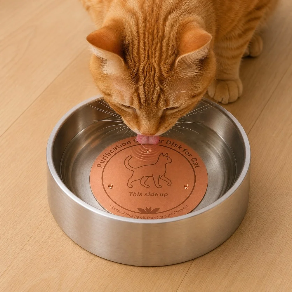Copper pet water dish with a three-point support design, made of 99.9% pure copper. Suitable for various pets such as dogs, cats view 4