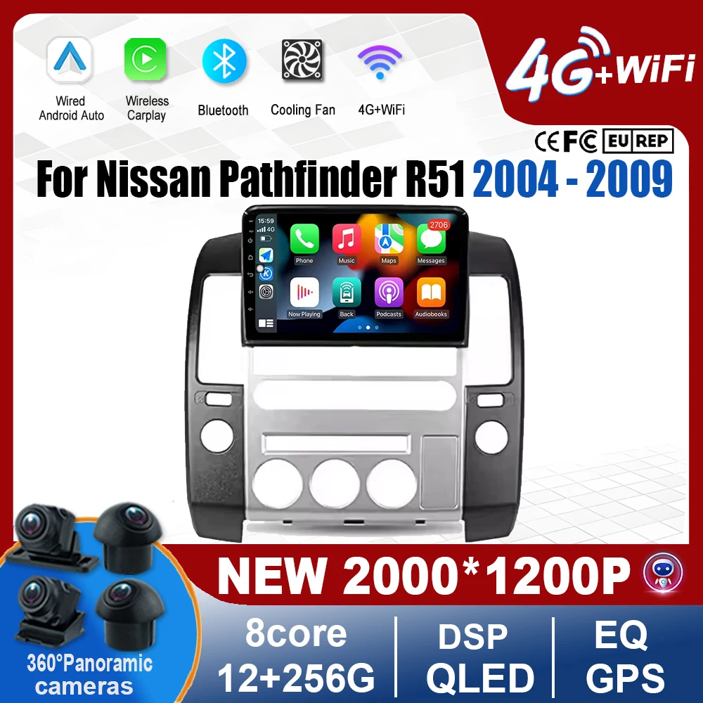 

9-дюймовый автомобильный радиоприемник Android 16 для Nissan Pathfinder R51 2004-2009, мультимедийный видеоплеер, Carplay, Android, автонавигация, GPS, WIFI