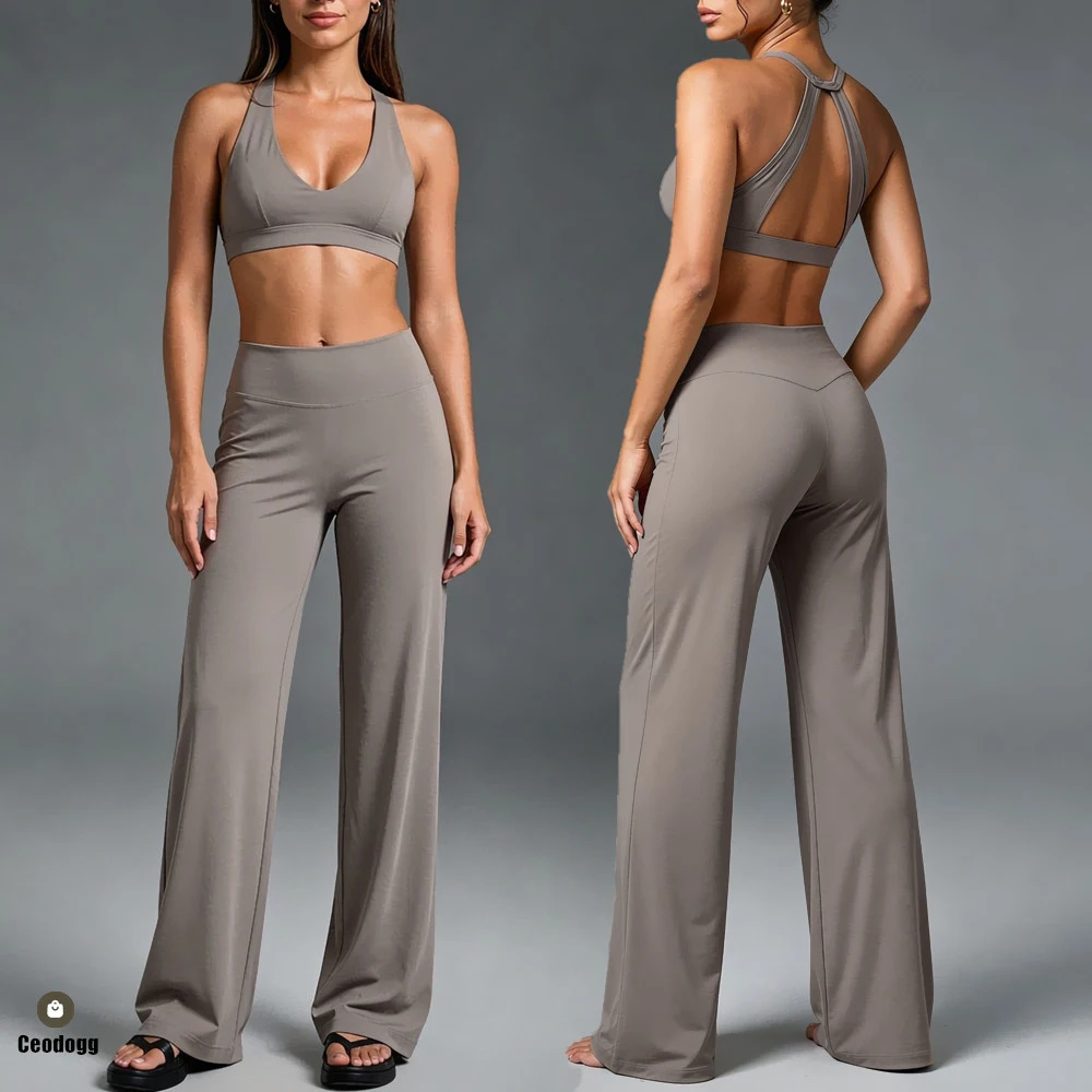 Seamless 2PCS Yoga Set Women Sports Bra Gym Workout Clothes High Waist Sport Shorts Straight Leg Pant Athletic Wear XP39