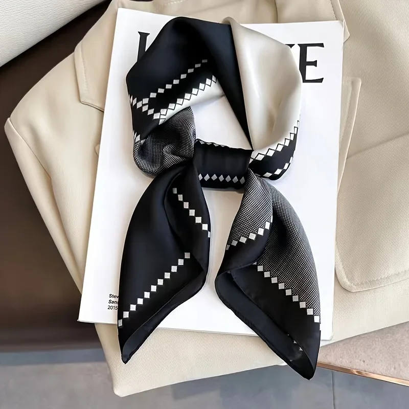 

Black White Block Square Scarf Elegant Women's Professional Decorative Small Neck Scarf Casual Silky Sunscreen Thin Headscarf