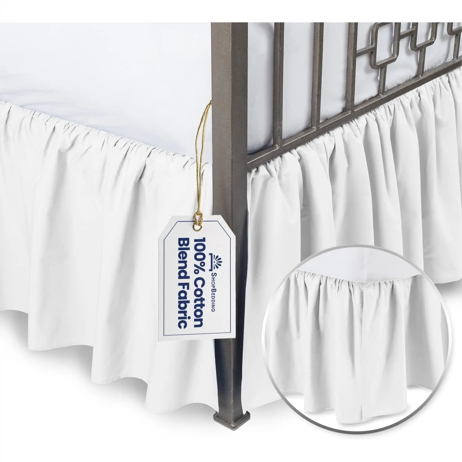 

White Bed Skirt Queen Size 14 Inch Drop with Split Corners - Ruffled Cotton Blend Dust Ruffle, Machine Washable