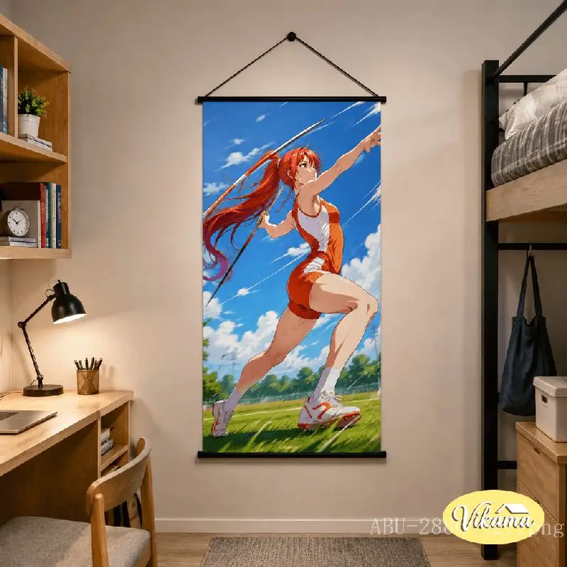 VIKAMA Anime Girl Long Jump Tapestry Pink Hair Stadium Track Field Sport Art Wall Hanging for Bedroom Living Room Home Decor