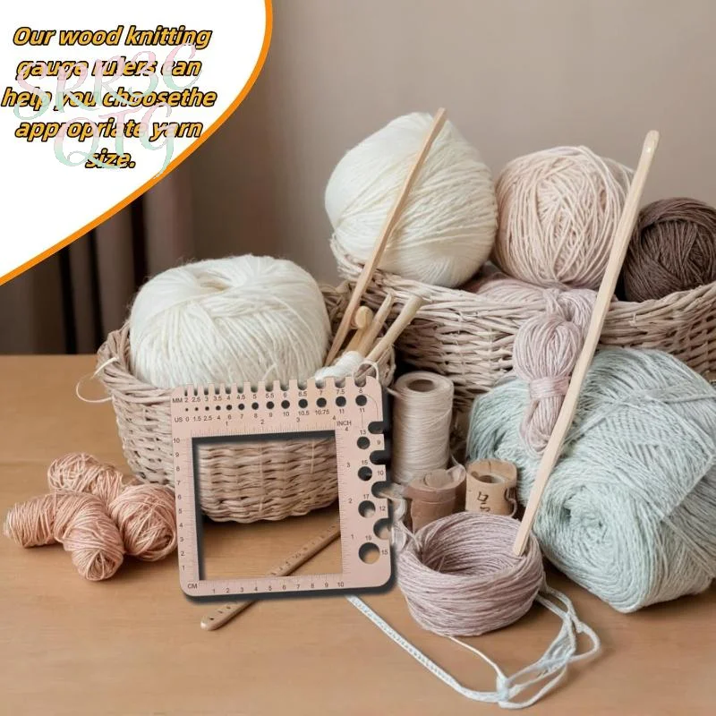 Hot Wood Knitting Needle Gauge Square Ruler Embroidery Thread Bobbins Floss For Spinners Yarn Measuring Tools Sewing Supplies