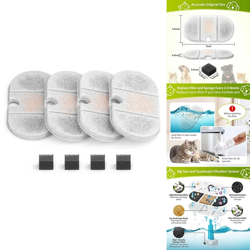 

Replacement Cat Water Fountain Filters For PETLIBRO Capsule Pet Water Fountain 71Oz/2.1L Cat Water Fountain Filters 4+4
